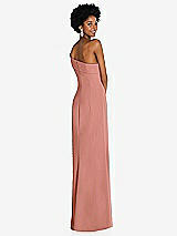 Rear View Thumbnail - Desert Rose Asymmetrical Off-the-Shoulder Cuff Trumpet Gown With Front Slit