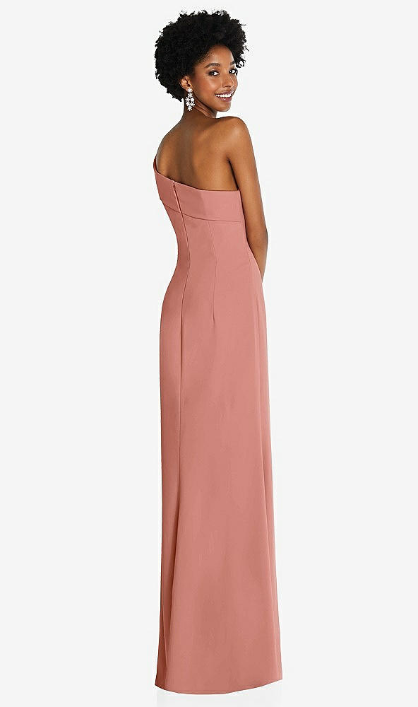Back View - Desert Rose Asymmetrical Off-the-Shoulder Cuff Trumpet Gown With Front Slit