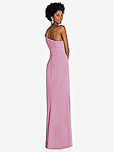 Rear View Thumbnail - Powder Pink Asymmetrical Off-the-Shoulder Cuff Trumpet Gown With Front Slit