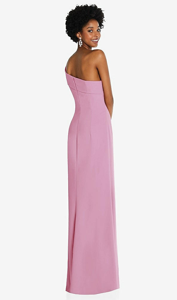 Back View - Powder Pink Asymmetrical Off-the-Shoulder Cuff Trumpet Gown With Front Slit