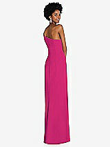 Rear View Thumbnail - Think Pink Asymmetrical Off-the-Shoulder Cuff Trumpet Gown With Front Slit
