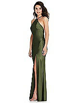 Side View Thumbnail - Olive Green Halter Convertible Strap Bias Slip Dress With Front Slit