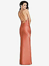 Rear View Thumbnail - Terracotta Copper Halter Convertible Strap Bias Slip Dress With Front Slit