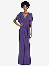 Front View Thumbnail - Regalia - PANTONE Ultra Violet Faux Wrap Split Sleeve Maxi Dress with Cascade Skirt