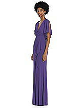 Side View Thumbnail - Regalia - PANTONE Ultra Violet Faux Wrap Split Sleeve Maxi Dress with Cascade Skirt