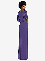 Rear View Thumbnail - Regalia - PANTONE Ultra Violet Faux Wrap Split Sleeve Maxi Dress with Cascade Skirt