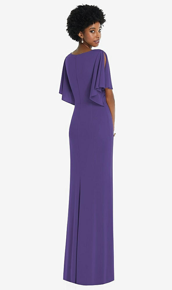 Back View - Regalia - PANTONE Ultra Violet Faux Wrap Split Sleeve Maxi Dress with Cascade Skirt