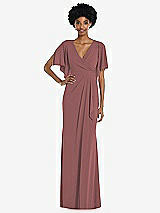 Front View Thumbnail - English Rose Faux Wrap Split Sleeve Maxi Dress with Cascade Skirt