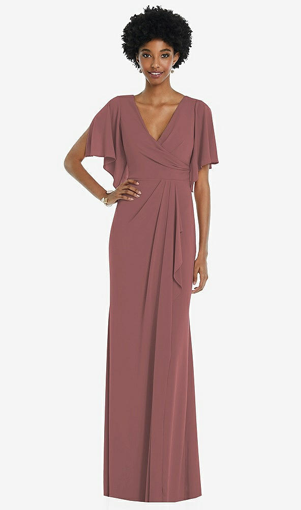 Front View - English Rose Faux Wrap Split Sleeve Maxi Dress with Cascade Skirt