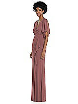 Side View Thumbnail - English Rose Faux Wrap Split Sleeve Maxi Dress with Cascade Skirt