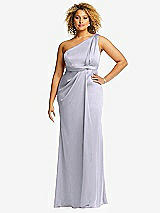 Front View Thumbnail - Silver Dove One-Shoulder Draped Twist Empire Waist Trumpet Gown