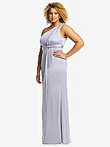 Side View Thumbnail - Silver Dove One-Shoulder Draped Twist Empire Waist Trumpet Gown