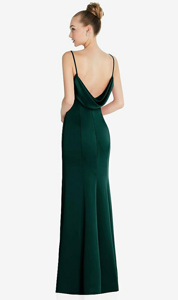Front View - Evergreen Draped Cowl-Back Princess Line Dress with Front Slit