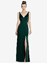 Rear View Thumbnail - Evergreen Draped Cowl-Back Princess Line Dress with Front Slit