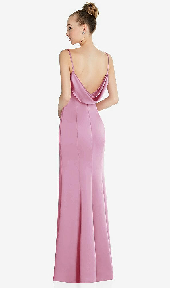 Front View - Powder Pink Draped Cowl-Back Princess Line Dress with Front Slit