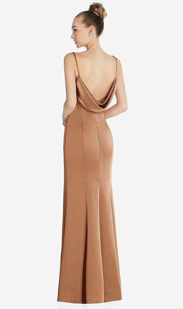 Front View - Toffee Draped Cowl-Back Princess Line Dress with Front Slit