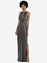 Front View Thumbnail - Caviar Gray Jewel Neck Sleeveless Maxi Dress with Bias Skirt