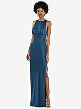 Front View Thumbnail - Dusk Blue Jewel Neck Sleeveless Maxi Dress with Bias Skirt
