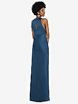 Rear View Thumbnail - Dusk Blue Jewel Neck Sleeveless Maxi Dress with Bias Skirt