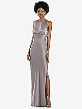 Front View Thumbnail - Cashmere Gray Jewel Neck Sleeveless Maxi Dress with Bias Skirt