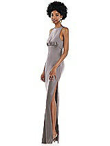 Side View Thumbnail - Cashmere Gray Jewel Neck Sleeveless Maxi Dress with Bias Skirt