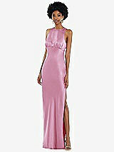 Front View Thumbnail - Powder Pink Jewel Neck Sleeveless Maxi Dress with Bias Skirt