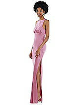 Side View Thumbnail - Powder Pink Jewel Neck Sleeveless Maxi Dress with Bias Skirt
