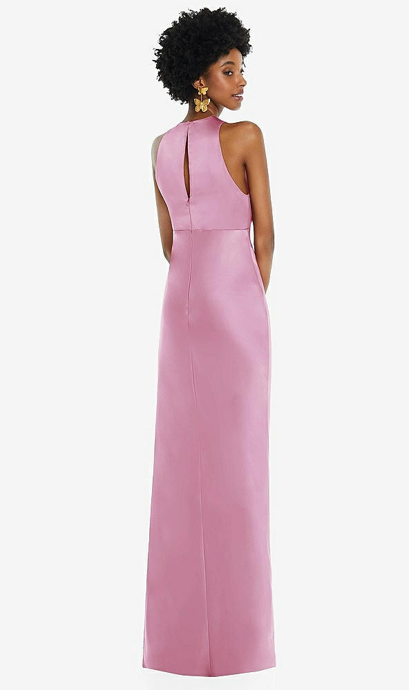 Back View - Powder Pink Jewel Neck Sleeveless Maxi Dress with Bias Skirt