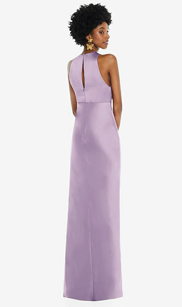 Back View - Pale Purple Jewel Neck Sleeveless Maxi Dress with Bias Skirt