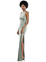 Side View Thumbnail - Willow Green Jewel Neck Sleeveless Maxi Dress with Bias Skirt
