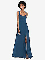 Front View Thumbnail - Dusk Blue Contoured Wide Strap Sweetheart Maxi Dress