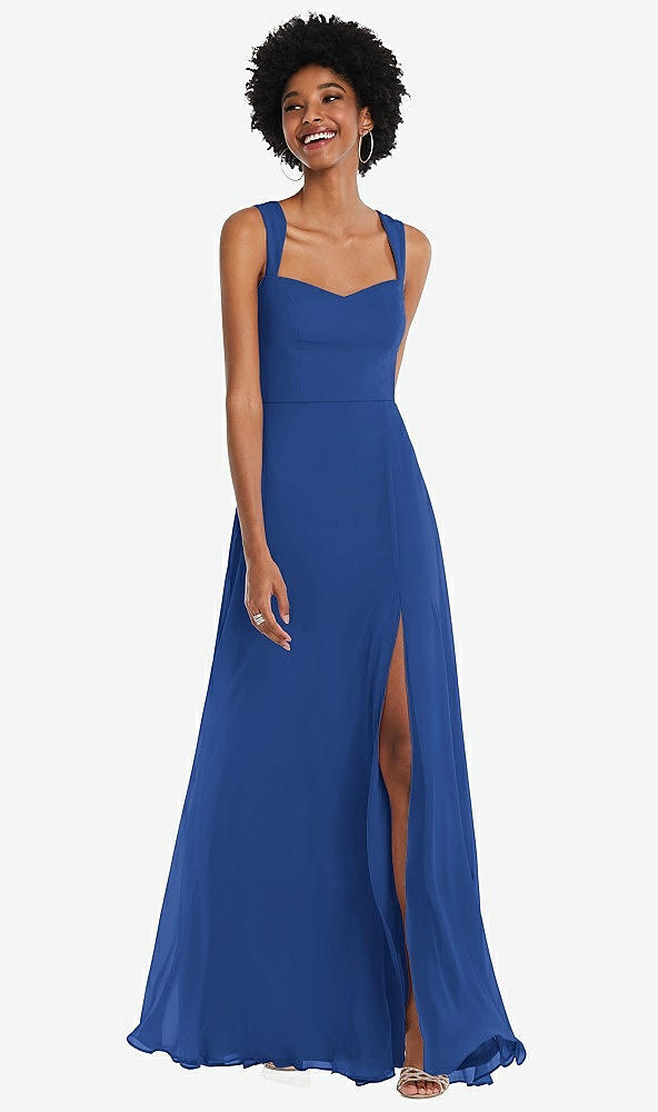 Front View - Classic Blue Contoured Wide Strap Sweetheart Maxi Dress