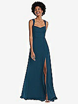 Front View Thumbnail - Atlantic Blue Contoured Wide Strap Sweetheart Maxi Dress