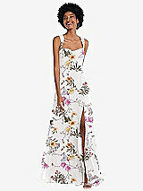Front View Thumbnail - Butterfly Botanica Ivory Contoured Wide Strap Sweetheart Maxi Dress