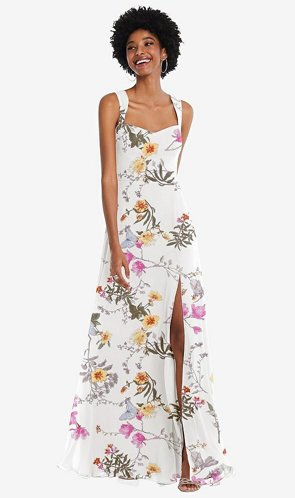 Front View - Butterfly Botanica Ivory Contoured Wide Strap Sweetheart Maxi Dress