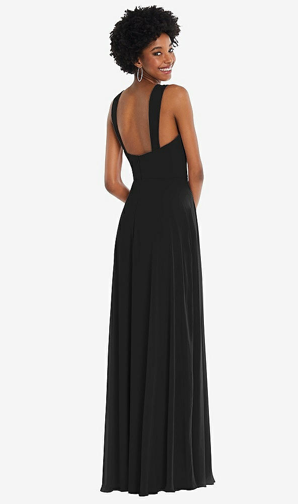 Back View - Black Contoured Wide Strap Sweetheart Maxi Dress
