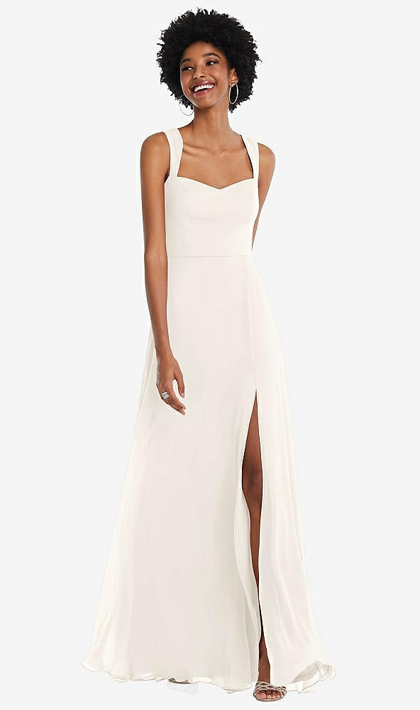 Front View - Ivory Contoured Wide Strap Sweetheart Maxi Dress