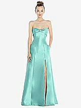 Front View Thumbnail - Coastal Bow Cuff Strapless Satin Ball Gown with Pockets