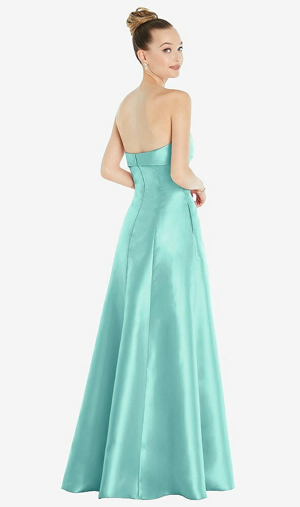 Back View - Coastal Bow Cuff Strapless Satin Ball Gown with Pockets