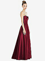 Side View Thumbnail - Burgundy Bow Cuff Strapless Satin Ball Gown with Pockets
