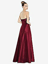 Rear View Thumbnail - Burgundy Bow Cuff Strapless Satin Ball Gown with Pockets