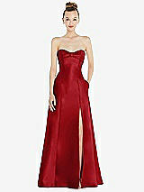 Front View Thumbnail - Garnet Bow Cuff Strapless Satin Ball Gown with Pockets