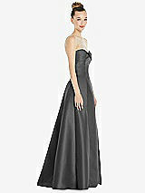 Side View Thumbnail - Gunmetal Bow Cuff Strapless Satin Ball Gown with Pockets