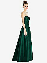 Side View Thumbnail - Hunter Green Bow Cuff Strapless Satin Ball Gown with Pockets