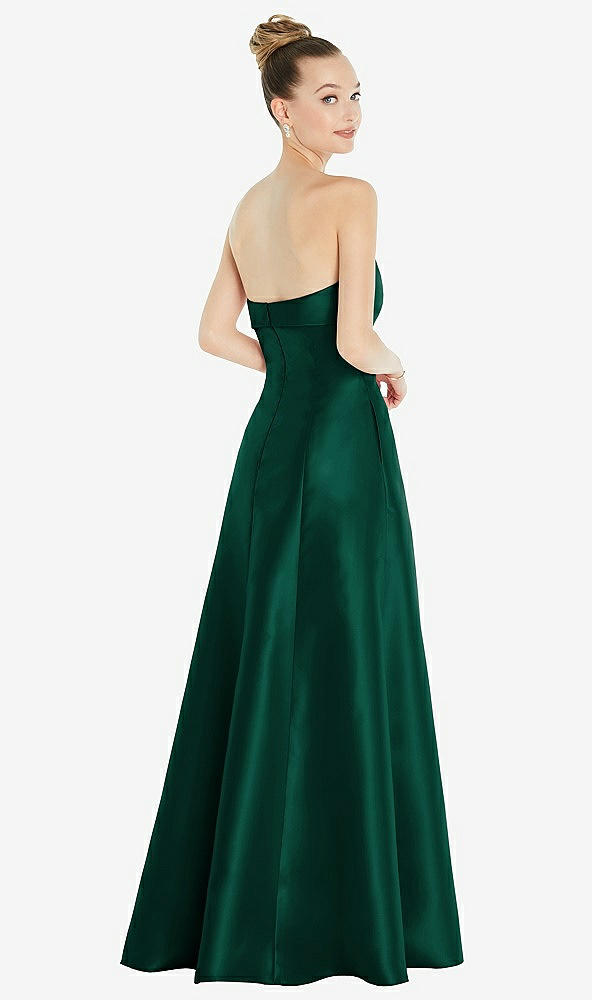 Back View - Hunter Green Bow Cuff Strapless Satin Ball Gown with Pockets