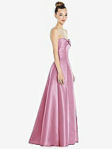 Side View Thumbnail - Powder Pink Bow Cuff Strapless Satin Ball Gown with Pockets