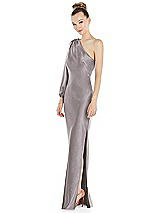 Side View Thumbnail - Cashmere Gray One-Shoulder Puff Sleeve Maxi Bias Dress with Side Slit