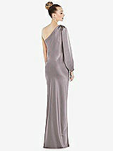 Rear View Thumbnail - Cashmere Gray One-Shoulder Puff Sleeve Maxi Bias Dress with Side Slit