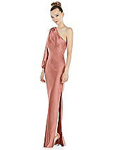 Side View Thumbnail - Desert Rose One-Shoulder Puff Sleeve Maxi Bias Dress with Side Slit