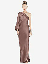 Front View Thumbnail - Sienna One-Shoulder Puff Sleeve Maxi Bias Dress with Side Slit